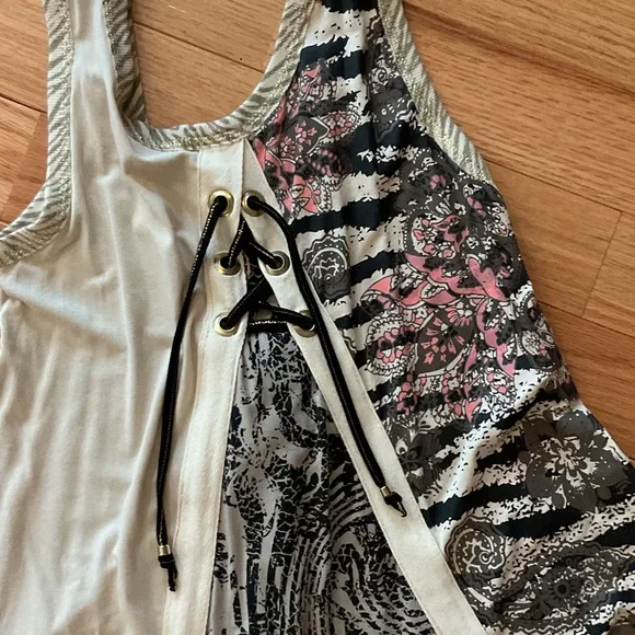 Black Boho Graphic Tank tunic Dress Turquoise NWOT Small Ptp 14 hits mid thigh - Picture 9 of 11